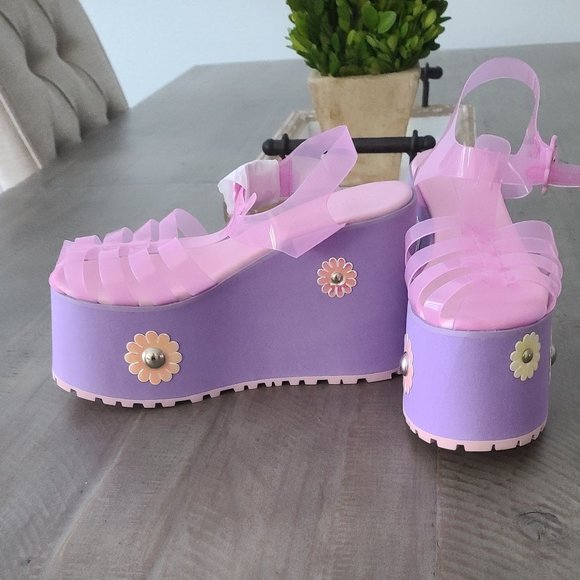 Dolls Kill Shoes Sugar Thrillz Chasin Daisies Jelly Sandals Size 8